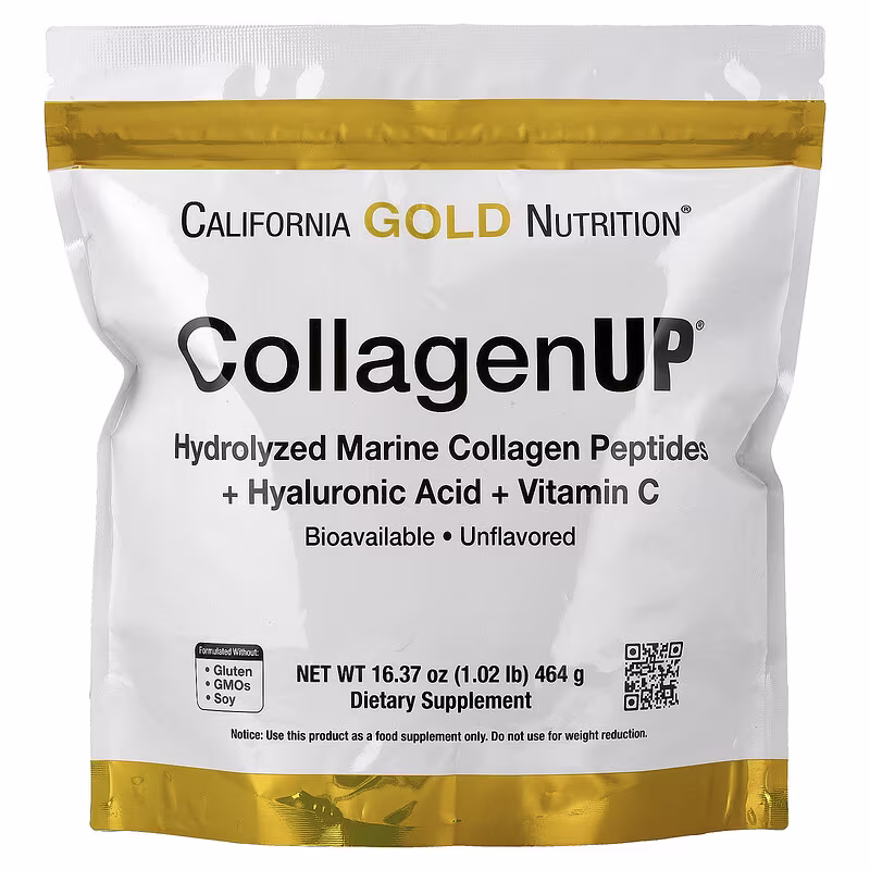 California Gold Nutrition, CollagenUP®, hydrolysoituja merikollageenipeptidejä hyaluronihapolla ja C-vitamiinilla, maustamaton, 1.02 lb (464 g)