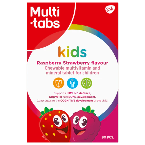 Multi-tabs Kids Vadelma-mansikka Monivitamiini 90 purutablettia