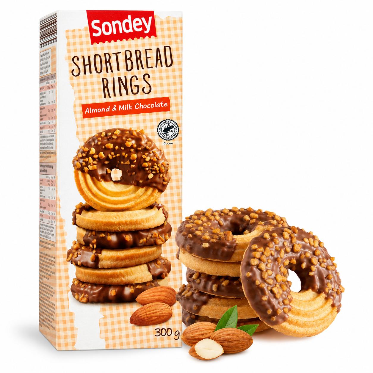 Sondey Shortbread Rings manteli- ja maitosuklaakeksit, 300 g
