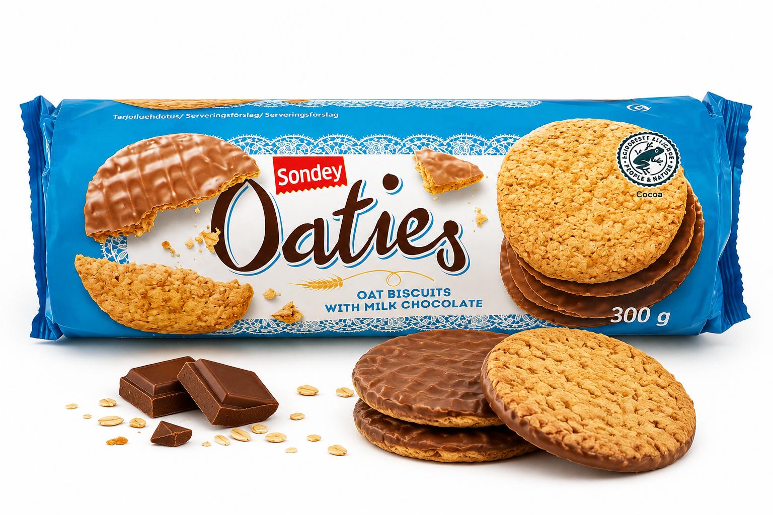 Sondey Oaties -kaurakeksit maitosuklaalla, 300 g