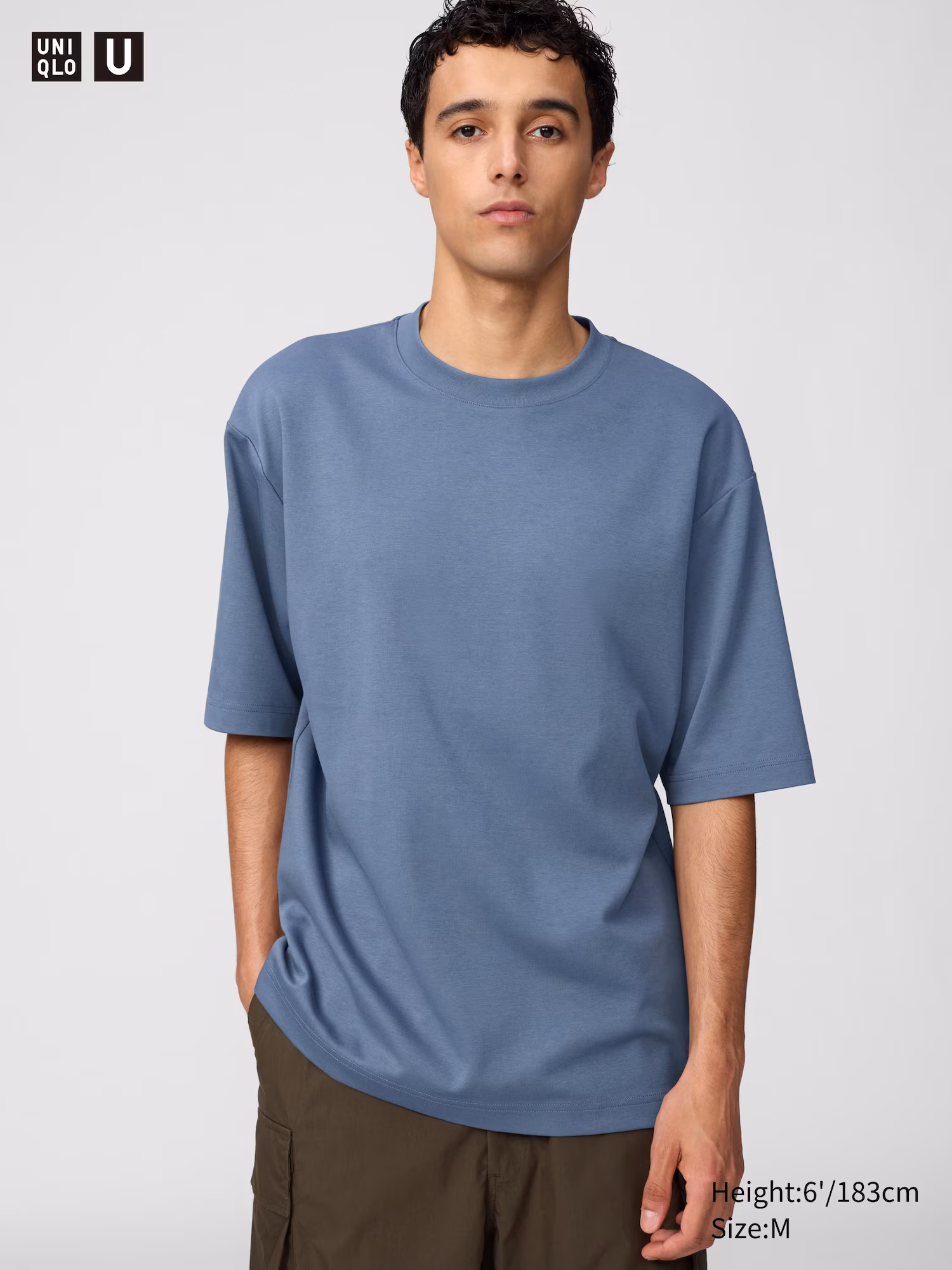 Airism cotton oversized crew neck t shirt blue XL