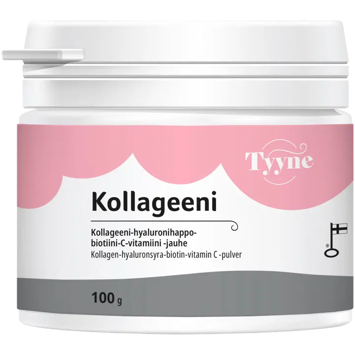 Tyyne Kollageeni 100 g, kotimainen kollageeni-hyaluronihappo-biotiini-sinkki-C-vitamiini jauhe, Vitabalans