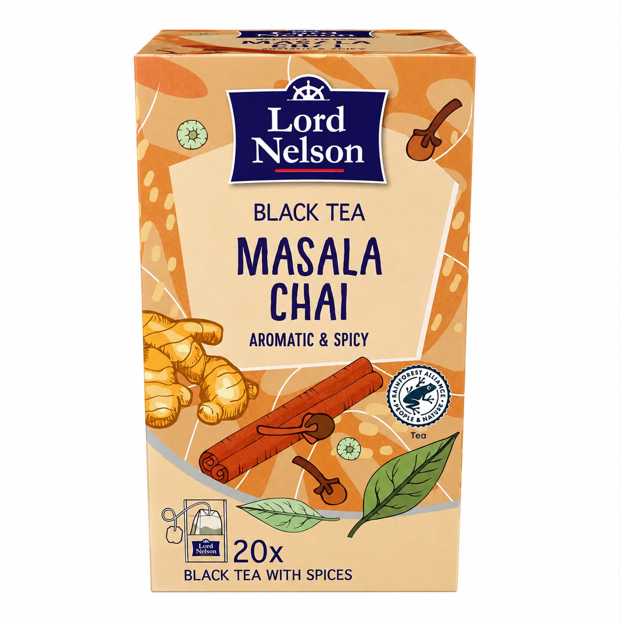 Lord Nelson Masala Chai, maustettu musta tee, 20 teepussia