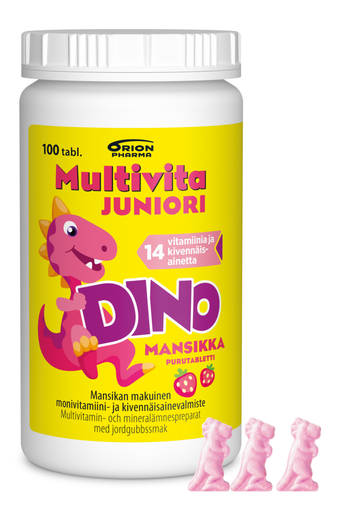 Multivita Juniori Dino Monivitamiini mansikka 100 purutabl