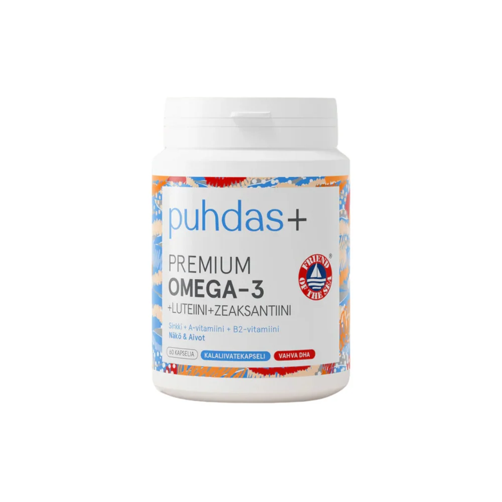Puhdas+ Premium Omega-3 +Luteiini ja Zeaksantiini, 60 kaps.