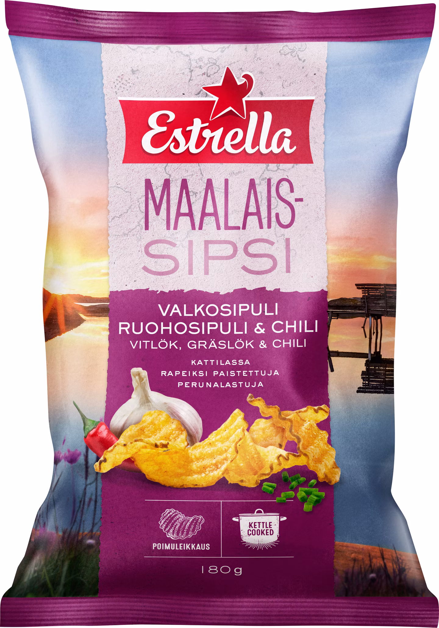 Estrella Maalaissipsi 180g valkosipuli, ruohosipuli, chili