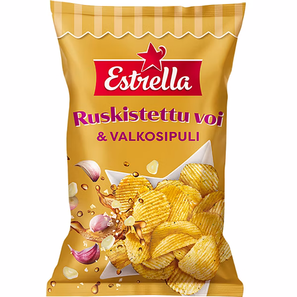 Estrella Ruskistettu Voi & Valkosipuli sipsipussi 275g