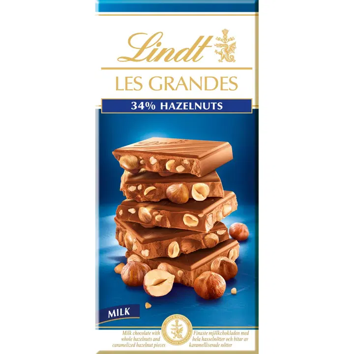 Lindt Les Grandes 34% Hasselpähkinä maitosuklaalevy 150g