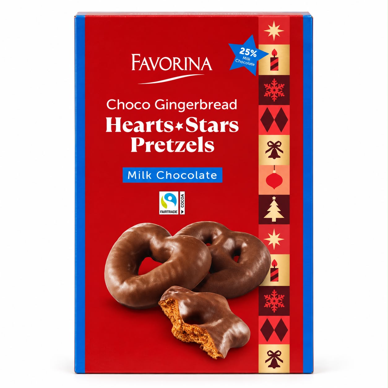 Favorina-piparkakkusydämet, -tähdet ja -rinkelit maitosuklaakuorrutteella, 500 g