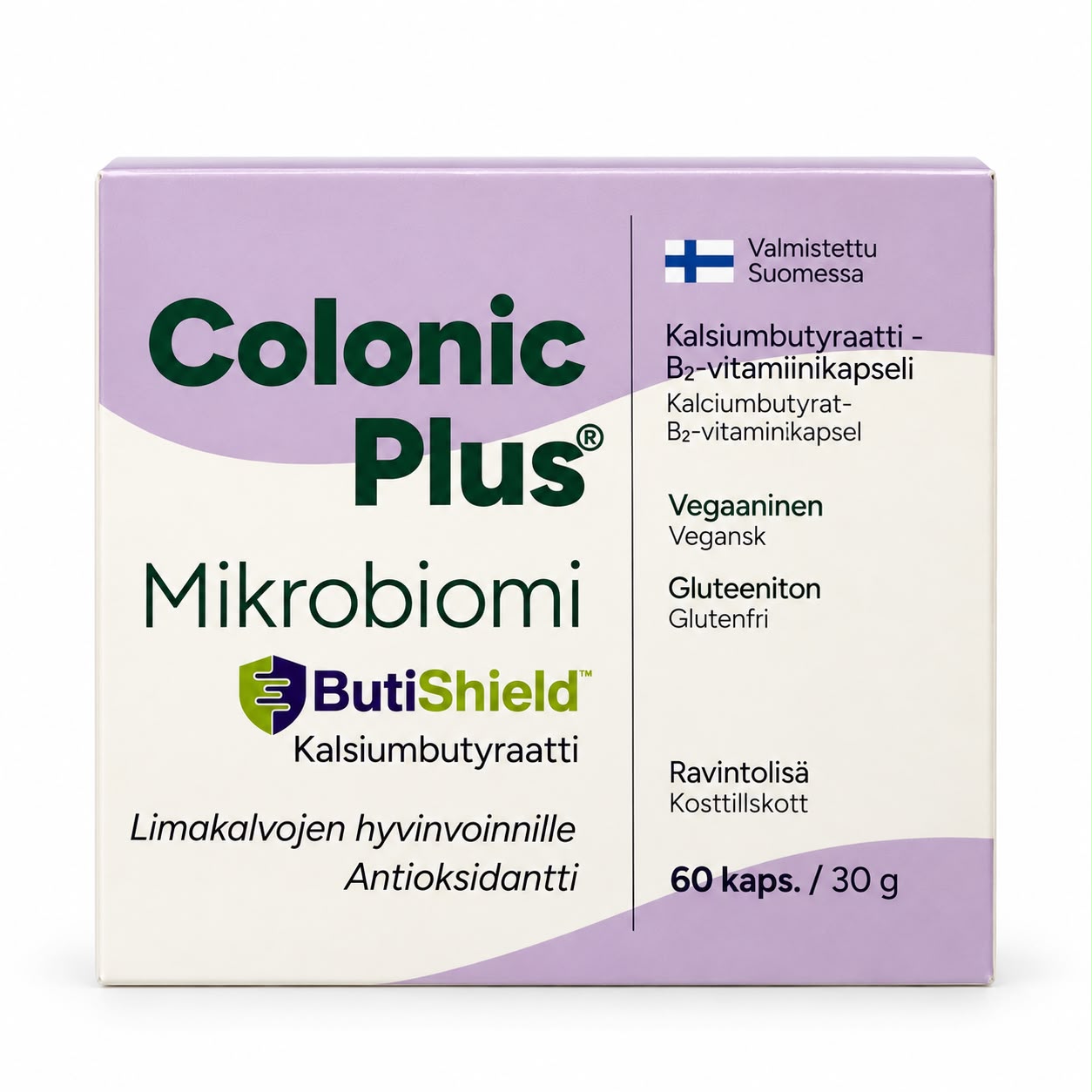 Colonic Plus Microbiome, sisältää kalsiumbutyraattia ja B2-vitamiinia, 60 kapselia