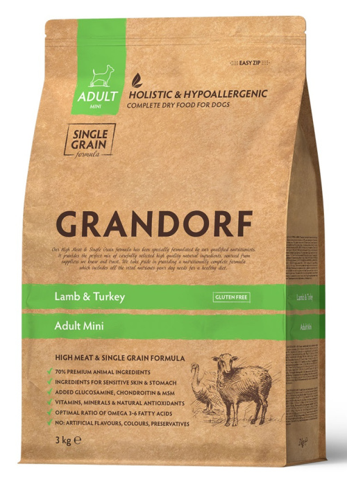 Grandorf корм для собак - Ягнёнок с индейкой Мини породы 3 кг 