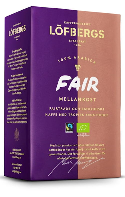 Кофе Löfbergs Fair, средняя обжарка, 450 г, сертификация Rainforest Alliance 