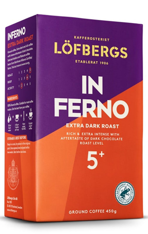 Молотый кофе Löfbergs Inferno, экстра тёмная обжарка, 450 г (RFA)