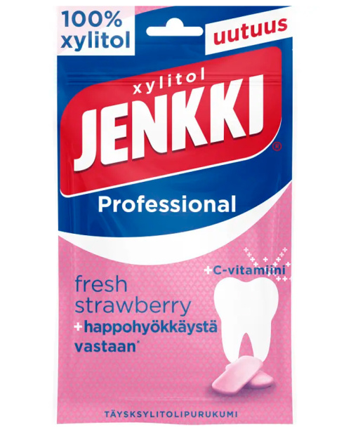 Jenkki Professional Fresh Strawberry + C — полностью ксилитовая жевательная резинка, 90 г 