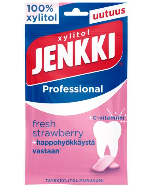 Jenkki Professional Fresh Strawberry + C — полностью ксилитовая жевательная резинка, 90 г 
