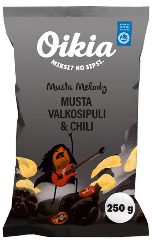 Oikia perunalastu 250 г Musta Melody, вкус чеснока и чили 