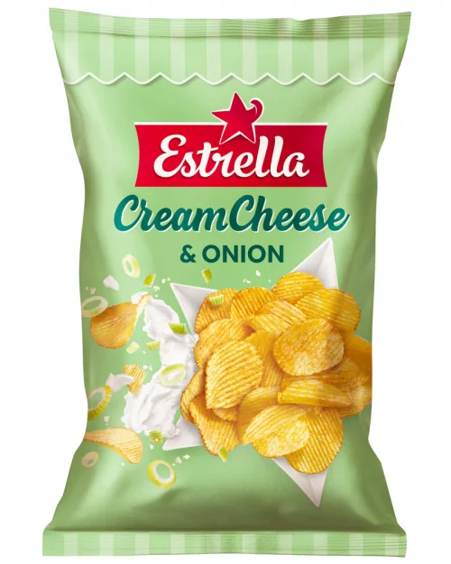 Чипсы Estrella со вкусом сливочного сыра и лука, 275 г 