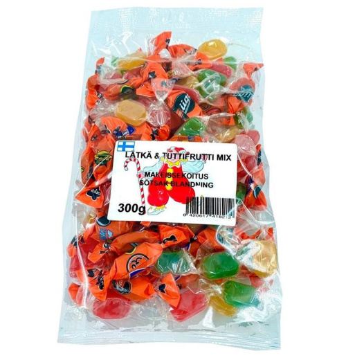Finnsweet Lätkä & Tuttifrutti 300 г — леденцы со вкусом лакрицы (салмиакки) и фруктов 