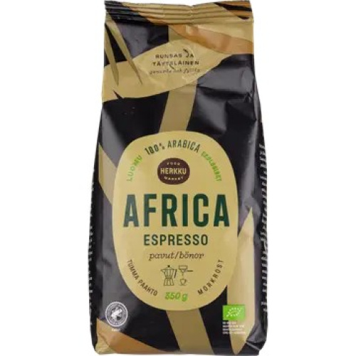 Органические кофейные зерна Herkku Organic Africa для эспрессо, 350 г, темная обжарка. 