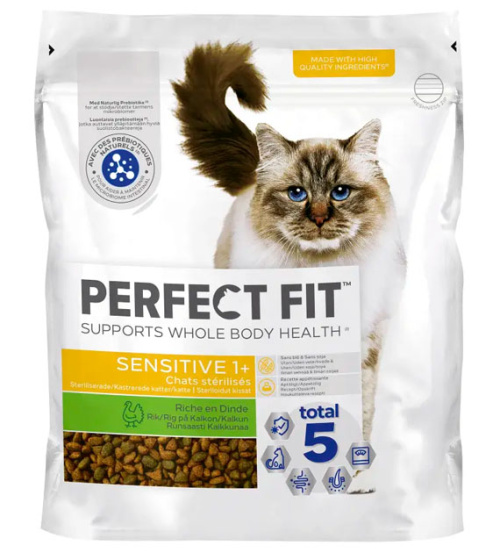 Perfect Fit Корм для взрослых кошек всех пород, чувствительное пищеварение, индейка 1,4 кг