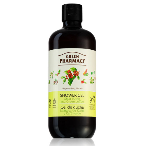Гель для душа Green Pharmacy с маслом ши и зелёным кофе, 500 мл 