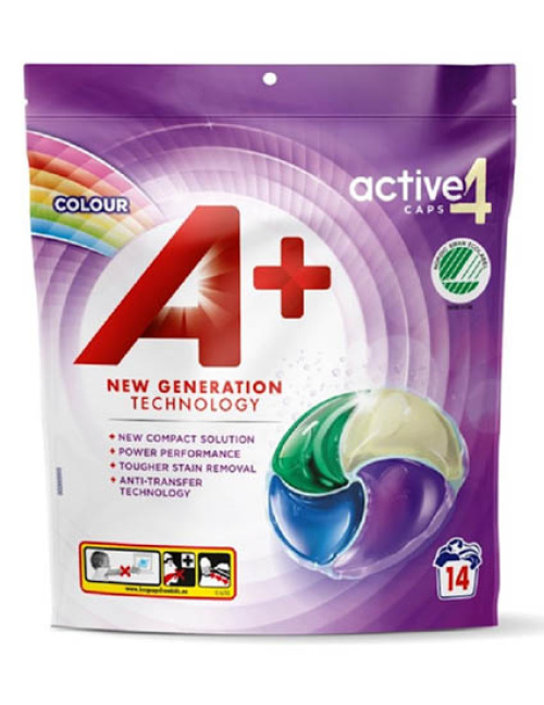 A+ Active4 Color Жидкая таблетка для стирки цветного белья 14шт