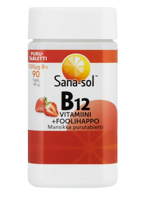 Sana-sol B12-vitamiini + Foolihappo Mansikka 90 табл. 