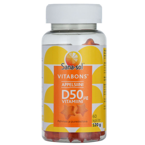 Sana-sol Жевательный Витамин D 50мкг со вкусом апельсина 120г/60шт