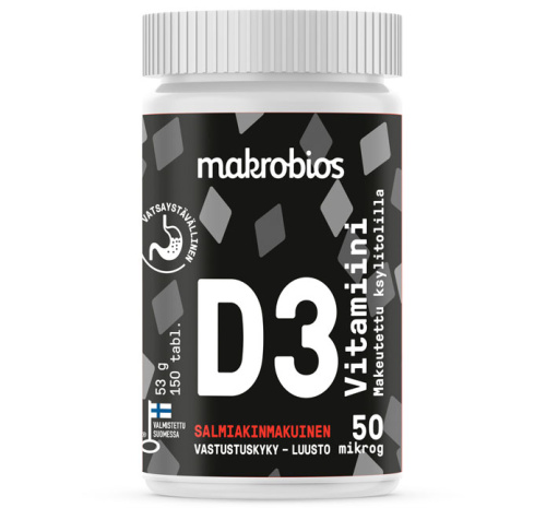 Makrobios Vitamin D3, 50 мкг, 150 таблеток (53 г), вкус салмиакки 