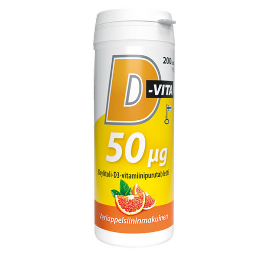 Vitabalans D-Vita 50 мкг D3 со вкусом красного апельсина, жевательные таблетки, 200 шт. 