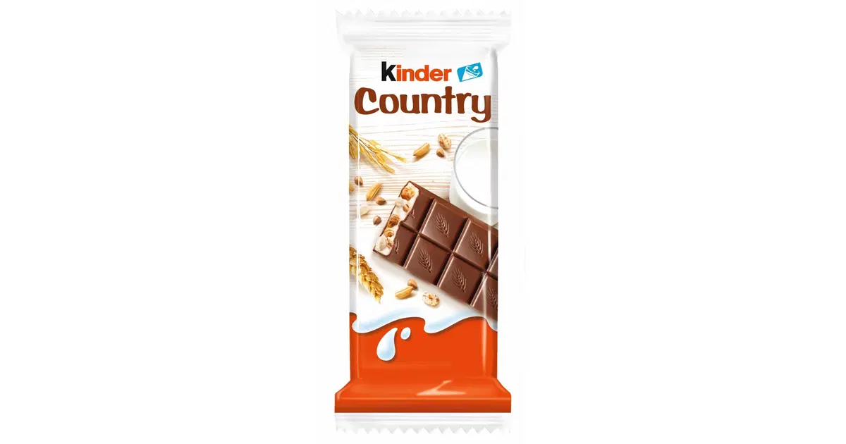 Kinder Country Hienolla maitosuklaata maitoisalla täytteellä (59%) sisältäen viljaisia muroja