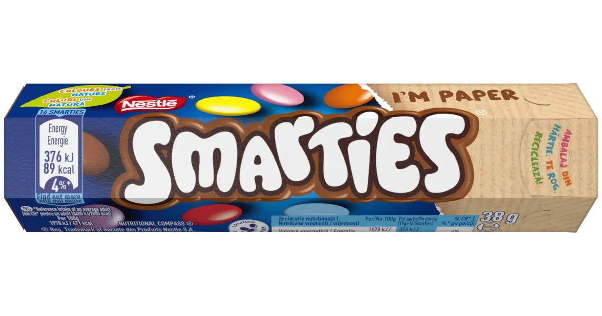 Nestlé Smarties Hexatube sokerikuorrutettuja maitosuklaarakeita 38g