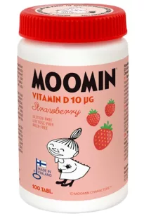 Moomin витамин D, 10 мкг, жевательные таблетки со вкусом клубники, 100 таблеток 
