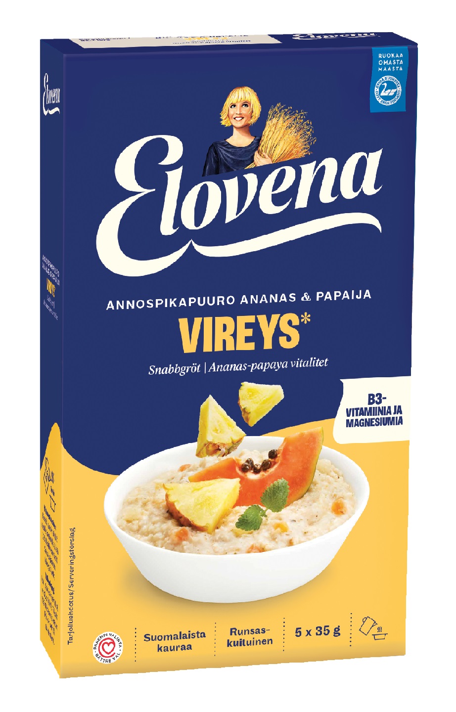 Хлопья, крупы, мюсли Elovena puuro ananas ja papaija 5x35g 6411200113300 |  Лапландия Маркет