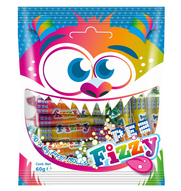 Жевательные резинки и пастила PEZ Fizzy rolls-pussi 60g 9044400806948