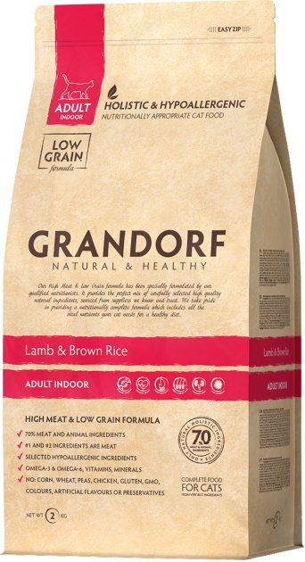 Grandorf корм для кошек - Ягненок с рисом Indoor, 2 кг  
